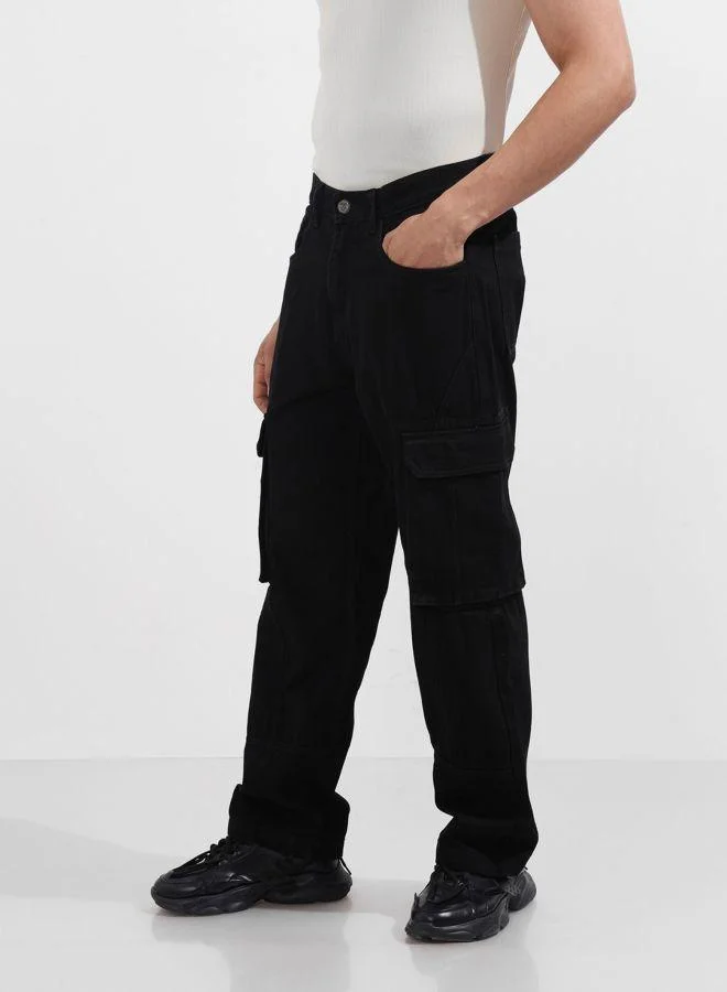 The Indian Garage Co  Men Relaxed Fit Solid Cargo Pocket Mid-Rise Jeans for Men | Best Price UAE